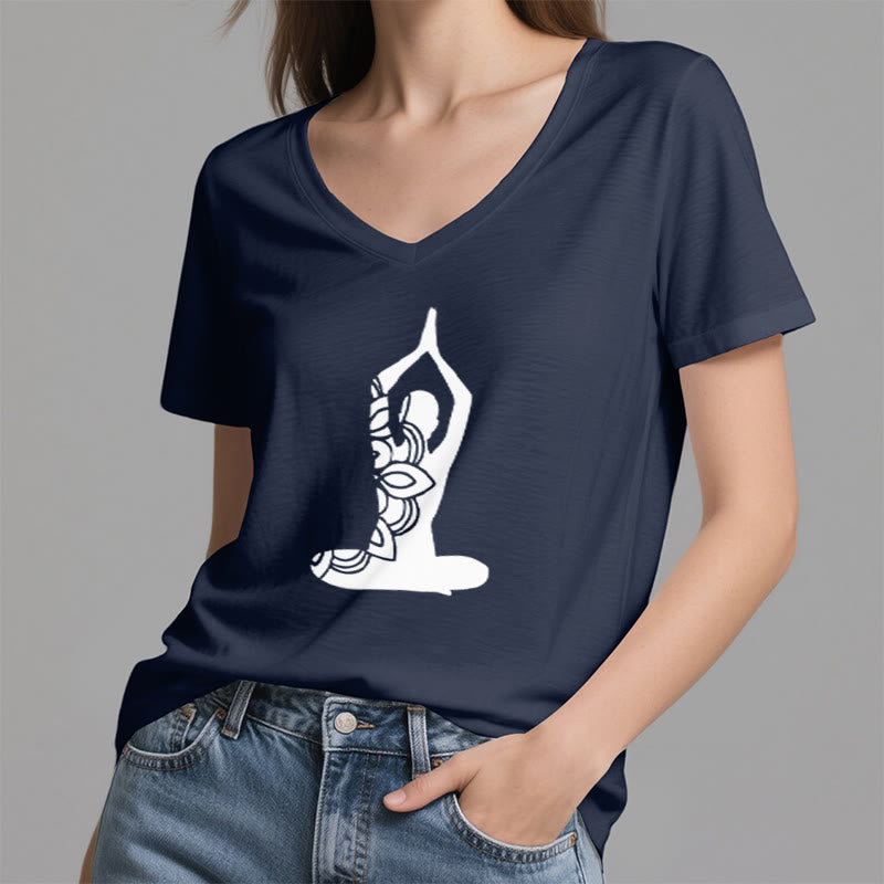 T-shirt de méditation Olivenorma Yoga Pose Mindful Energy à col en V - image 14