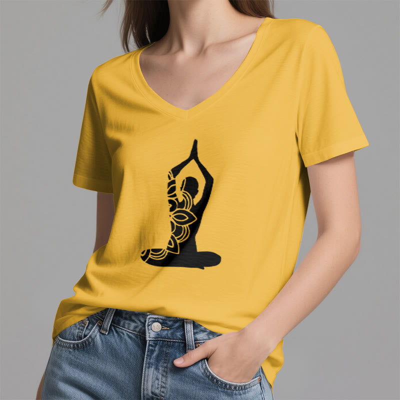 T-shirt de méditation Olivenorma Yoga Pose Mindful Energy à col en V - image 24