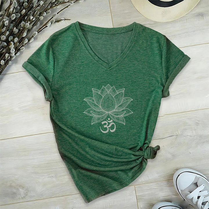 T-shirt de yoga et de méditation Olivenorma Lotus Mindful Power à col en V en coton - Vert foncé - 2XL - image 17