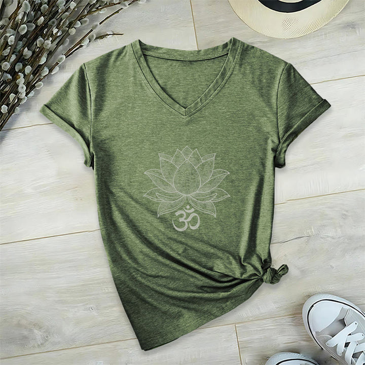 T-shirt de yoga et de méditation Olivenorma Lotus Mindful Power à col en V - Vert olive - 2XL - image 19