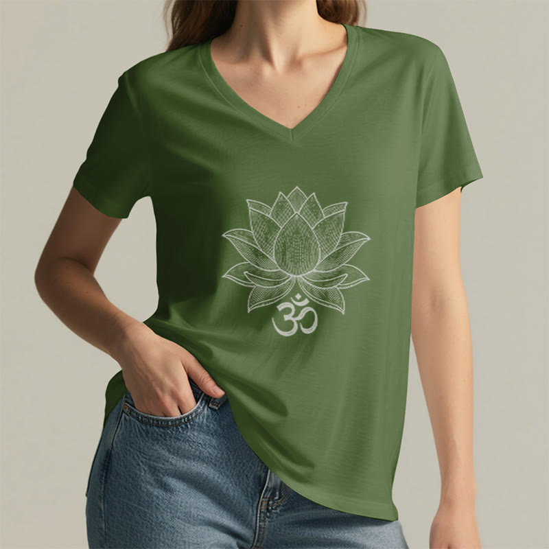 T-shirt de yoga et de méditation Olivenorma Lotus Mindful Power à col en V en coton - image 20