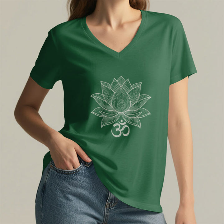 T-shirt de yoga et de méditation Olivenorma Lotus Mindful Power à col en V en coton - image 18
