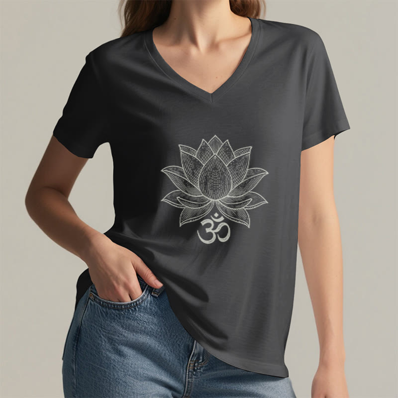 T-shirt de yoga et de méditation Olivenorma Lotus Mindful Power à col en V en coton - image 6