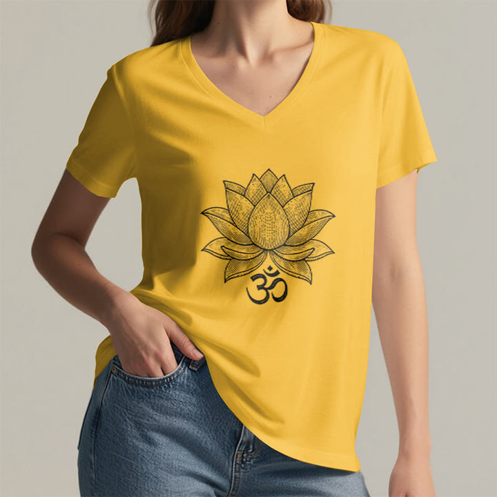 T-shirt de yoga et de méditation Olivenorma Lotus Mindful Power à col en V en coton - image 24