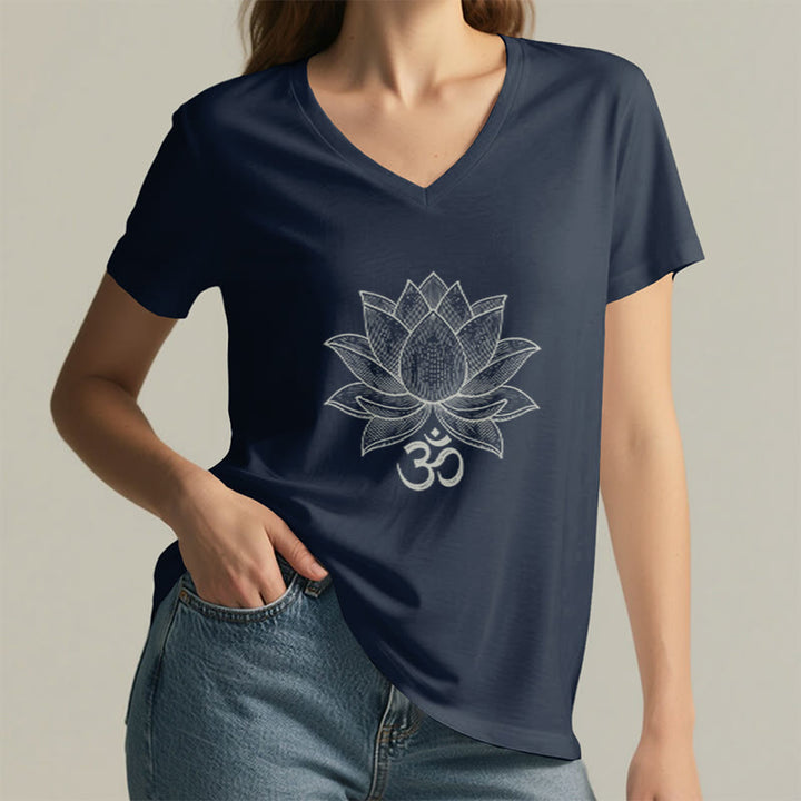 T-shirt de yoga et de méditation Olivenorma Lotus Mindful Power à col en V en coton - image 12