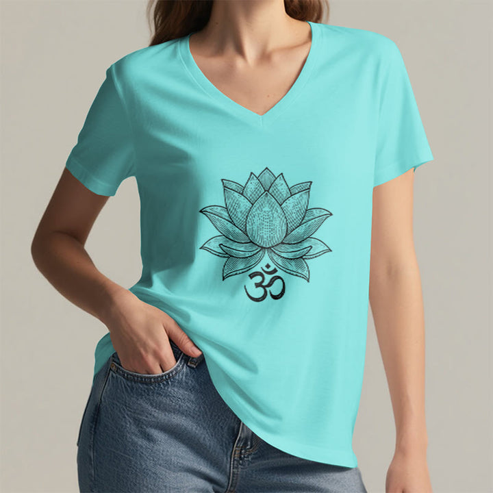 T-shirt de yoga et de méditation Olivenorma Lotus Mindful Power à col en V en coton - image 14