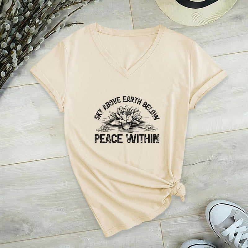 T-shirt Olivenorma Peace Within Symbol à col en V en coton pour yoga et méditation - Kaki - 2XL - image 17