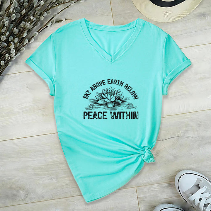 T-shirt Olivenorma Peace Within Symbol à col en V en coton pour yoga et méditation - Lac Bleu - 2XL - image 15