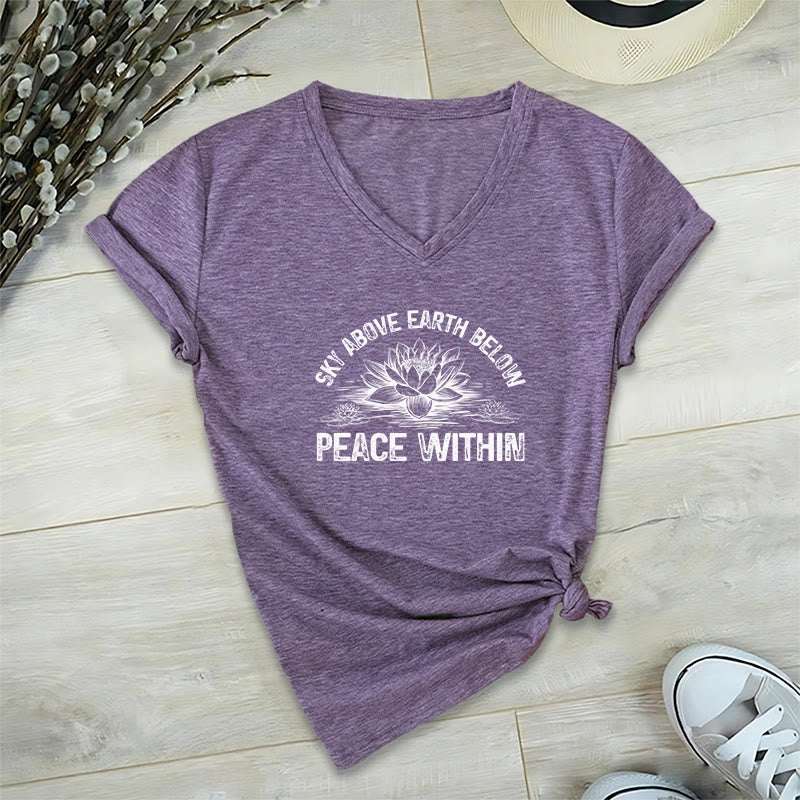 T-shirt Olivenorma Peace Within Symbol à col en V pour yoga et méditation - Violet - 2XL - image 9