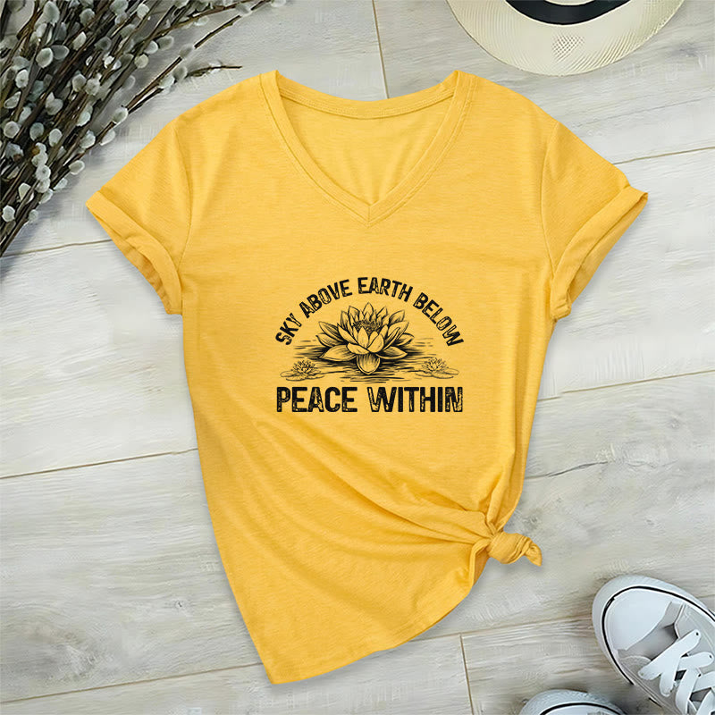 T-shirt Olivenorma Peace Within Symbol à col en V pour yoga et méditation - Jaune - 2XL - image 23