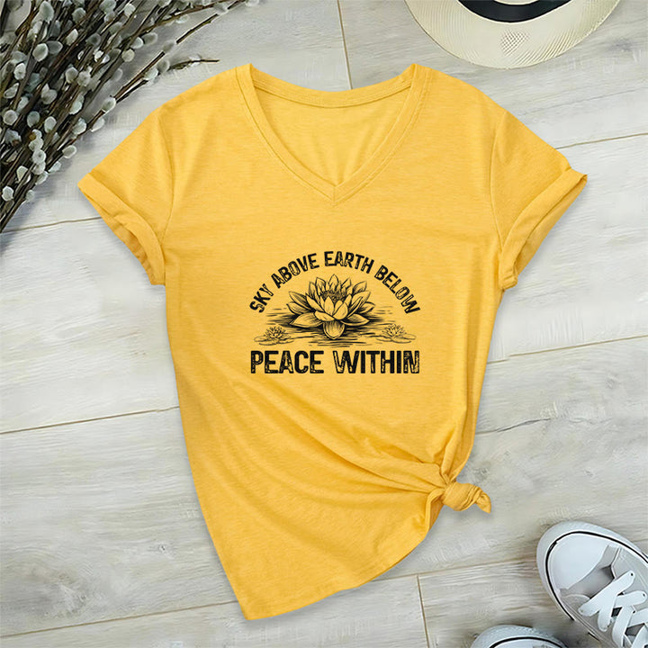 T-shirt Olivenorma Peace Within Symbol à col en V pour yoga et méditation - Jaune - 2XL - image 23