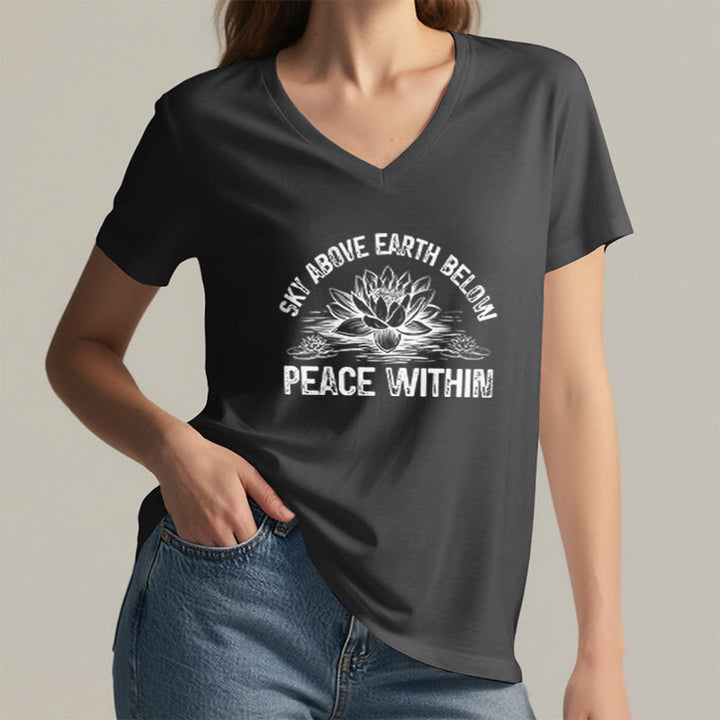 T-shirt Olivenorma Peace Within Symbol à col en V en coton pour yoga et méditation - image 8