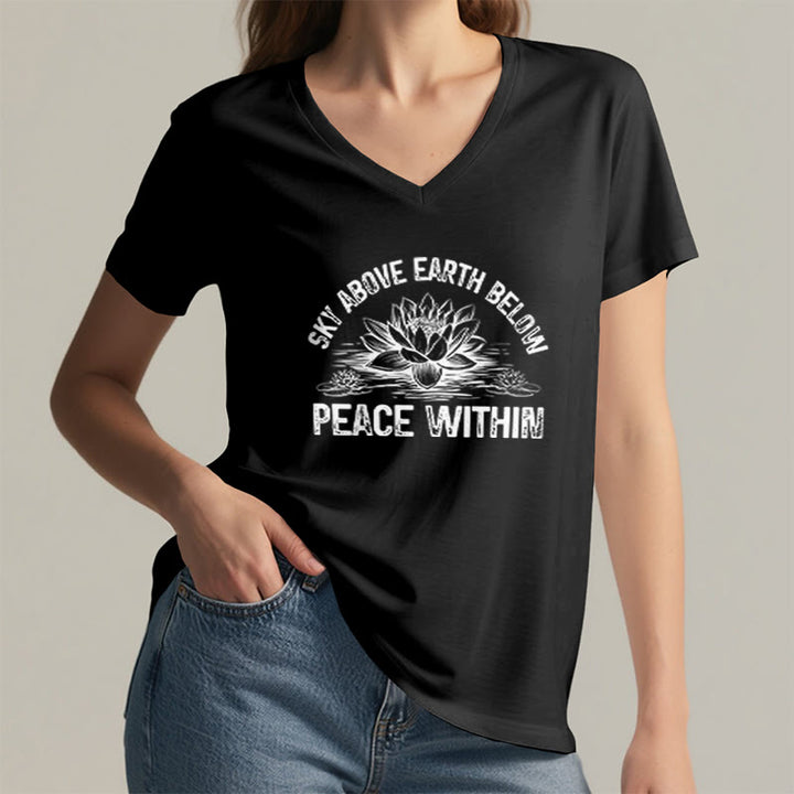 T-shirt Olivenorma Peace Within Symbol à col en V pour yoga et méditation - image 6