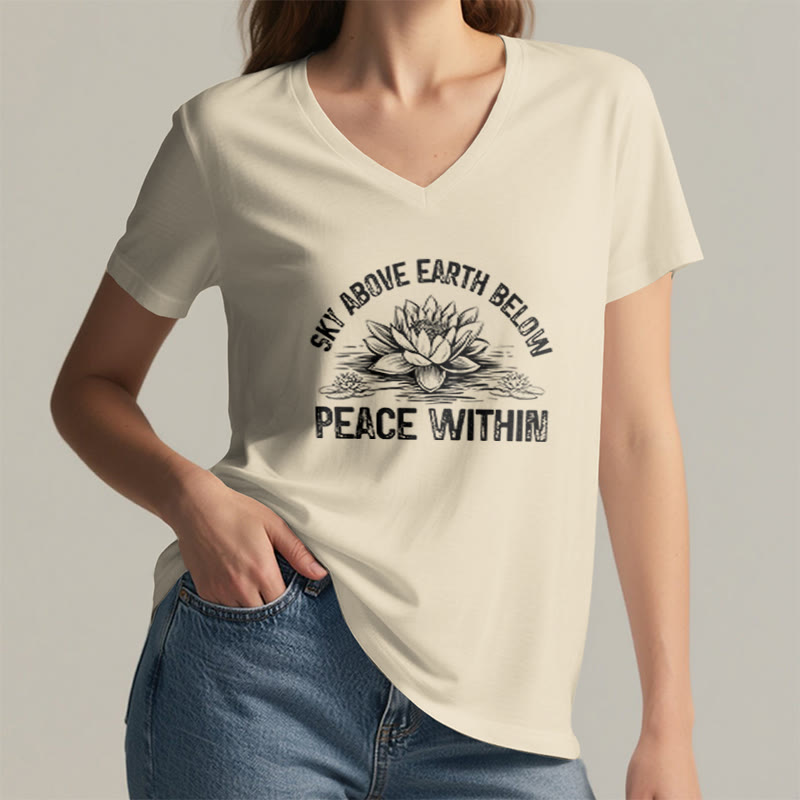 T-shirt Olivenorma Peace Within Symbol à col en V en coton pour yoga et méditation - image 18
