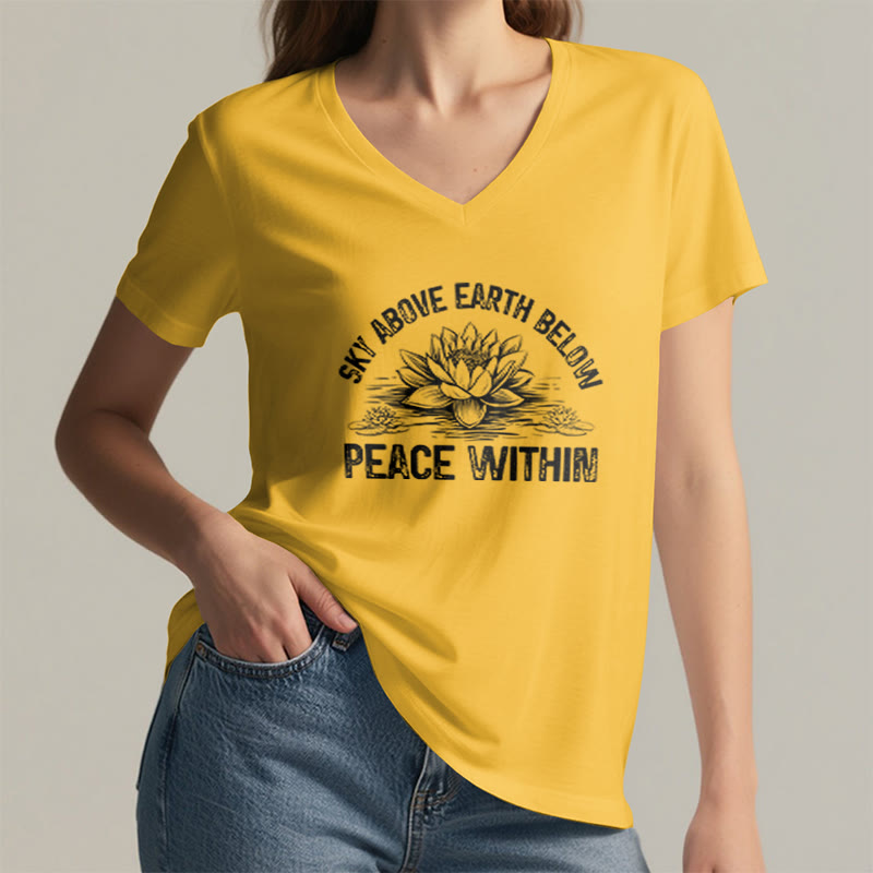 T-shirt Olivenorma Peace Within Symbol à col en V pour yoga et méditation - image 24