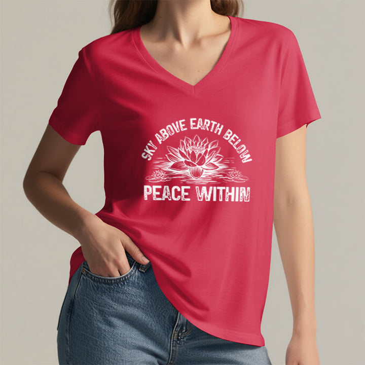 T-shirt Olivenorma Peace Within Symbol à col en V en coton pour yoga et méditation - image 22