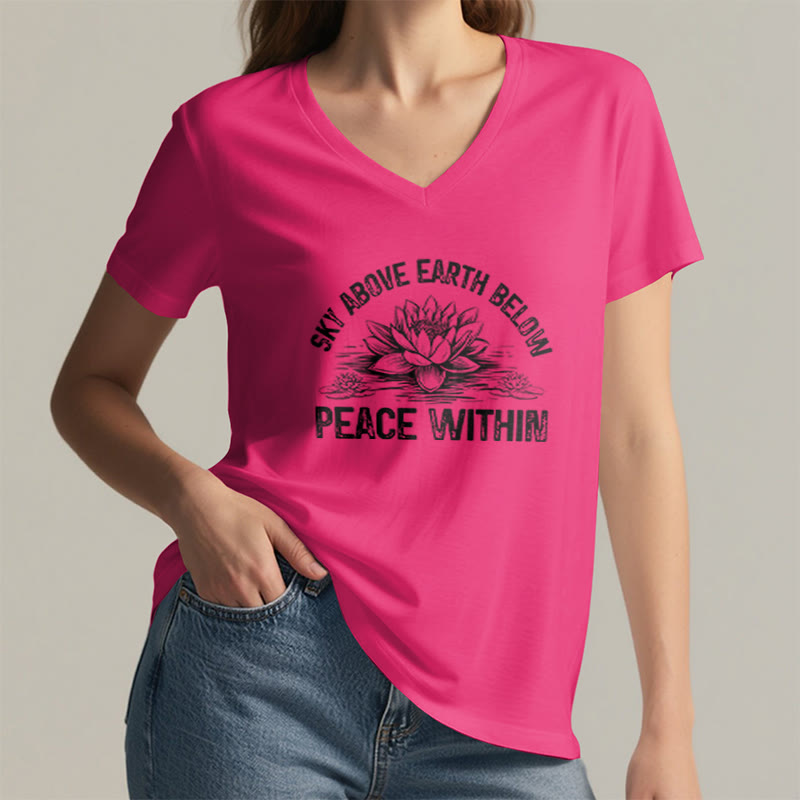 T-shirt Olivenorma Peace Within Symbol à col en V en coton pour yoga et méditation - image 26