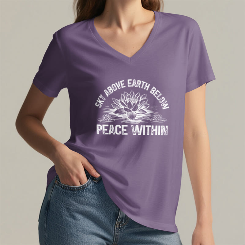 T-shirt Olivenorma Peace Within Symbol à col en V en coton pour yoga et méditation - image 10