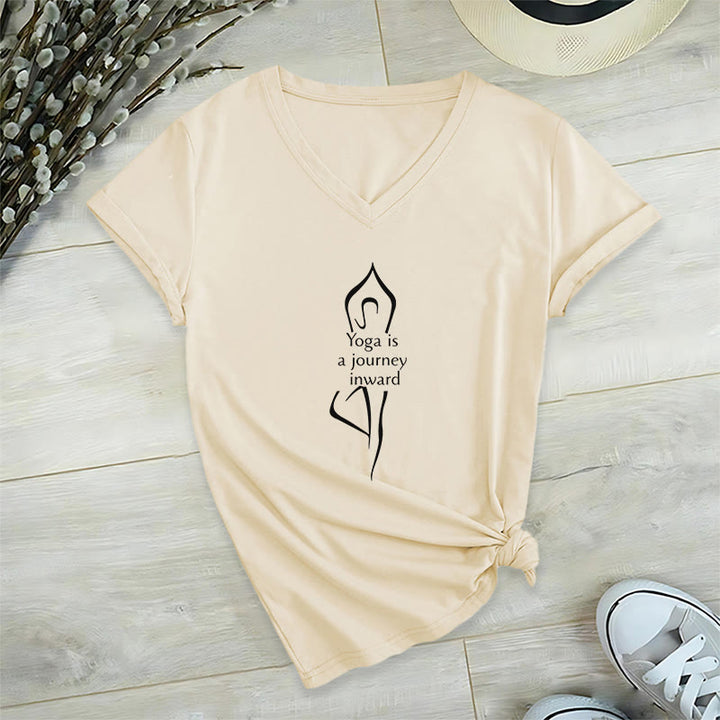 T-shirt de méditation à col en V Olivenorma « Le yoga est un voyage intérieur » - Kaki - 2XL - image 15
