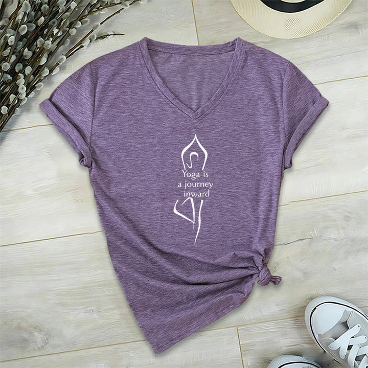 T-shirt de méditation à col en V Olivenorma « Le yoga est un voyage intérieur » - Violet - 2XL - image 9
