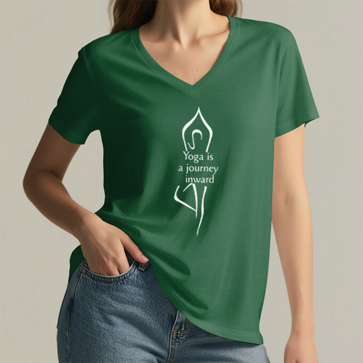 T-shirt de méditation à col en V Olivenorma « Le yoga est un voyage intérieur » - image 18