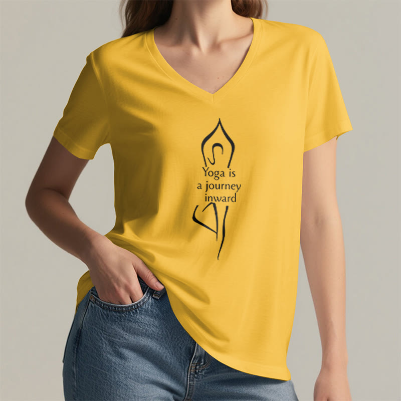 T-shirt de méditation à col en V Olivenorma « Le yoga est un voyage intérieur » - image 24