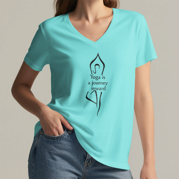 T-shirt de méditation à col en V Olivenorma « Le yoga est un voyage intérieur » - image 14