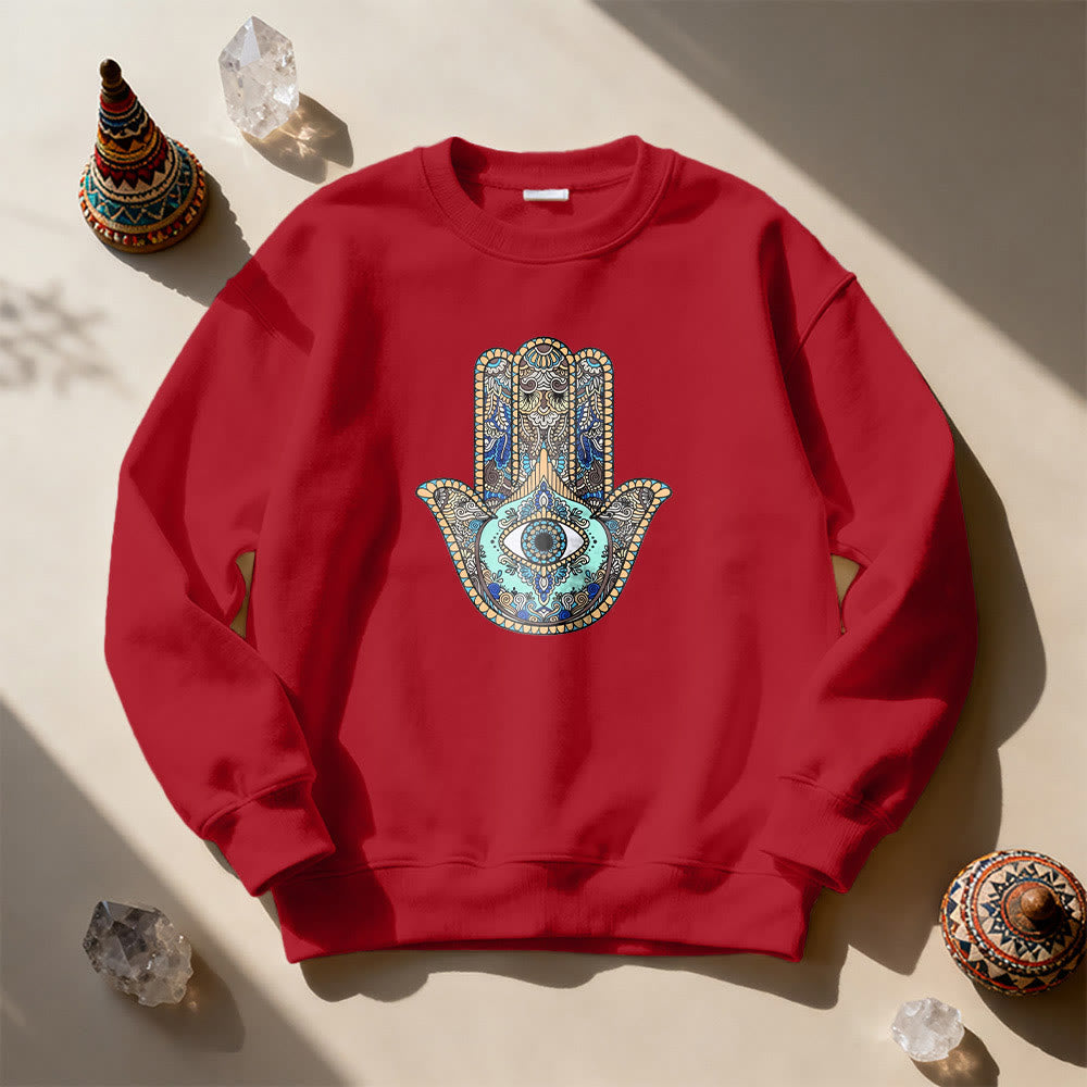 Sweat-shirt Olivenorma Chic Evil Eye Hamsa Hand - Rouge - 2XL - image 13