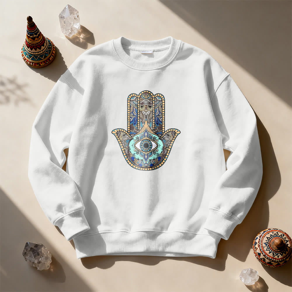 Sweat-shirt Olivenorma Chic Evil Eye Hamsa Hand - Blanc - 2XL - image 1