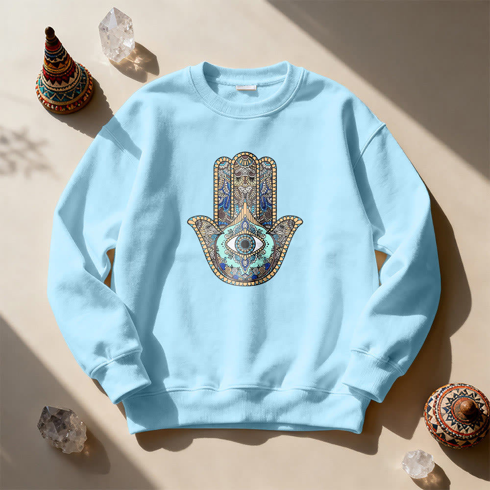 Sweat-shirt Olivenorma Chic Evil Eye Hamsa Hand - Bleu - 2XL - image 11