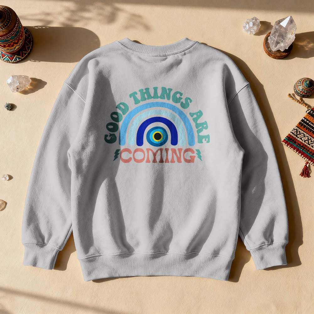 Sweat-shirt Olivenorma « De bonnes choses arrivent » œil maléfique arc-en-ciel - Gris - 2XL - image 2