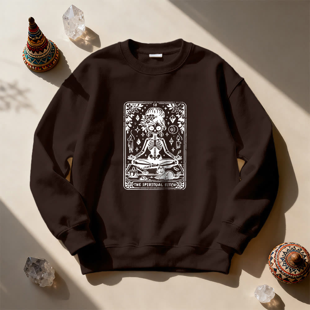 Sweat-shirt Olivenorma« THE SPIRITUAL BITCH » Tarot Spirituel Squelette  - Brun - 2XL - image 7