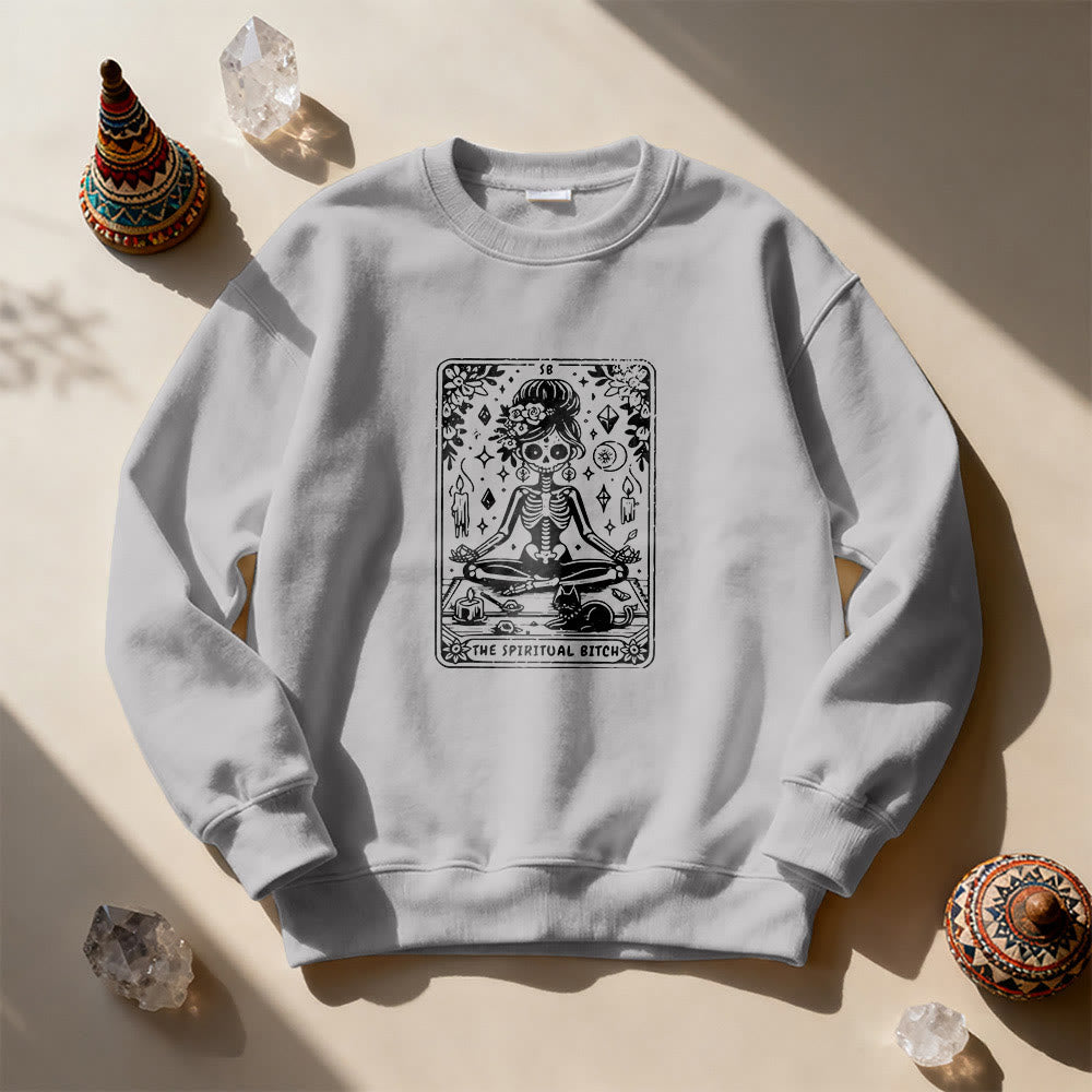 Sweat-shirt Olivenorma« THE SPIRITUAL BITCH » Tarot Spirituel Squelette  - Gris - 2XL - image 5