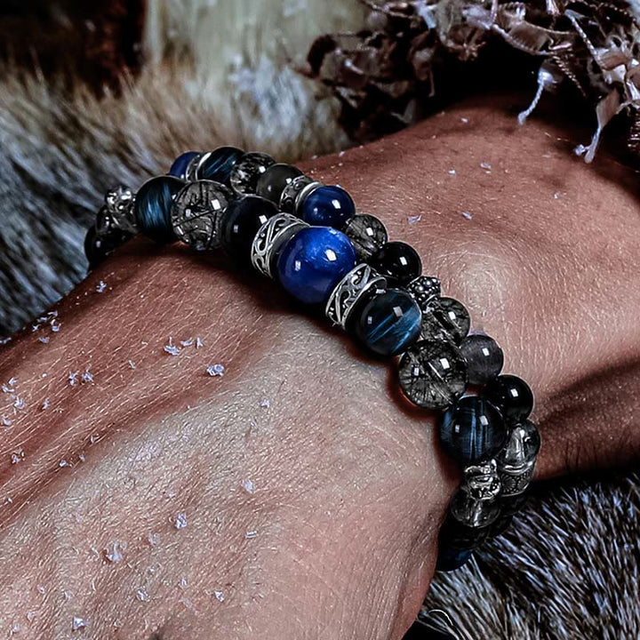 Bracelet Olivenorma en œil de tigre bleu et quartz noir, perles rutile - image 2