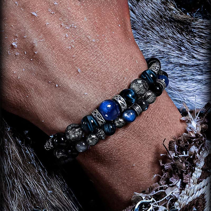 Bracelet Olivenorma en œil de tigre bleu et quartz noir, perles rutile - image 3