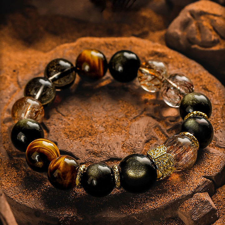 Bracelet Olivenorma en quartz noir rutile et œil de tigre - image 1