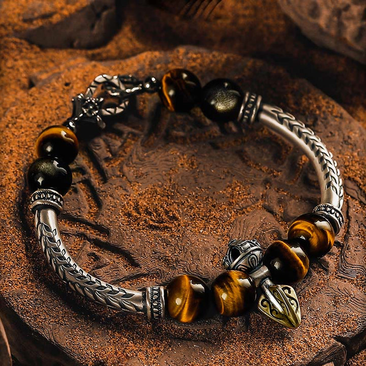 Bracelet Olivenorma Blade en œil de tigre et obsidienne dorée - image 1