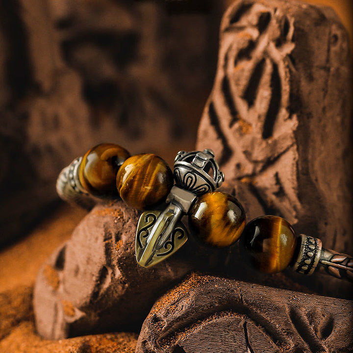 Bracelet Olivenorma Blade en œil de tigre et obsidienne dorée - image 2