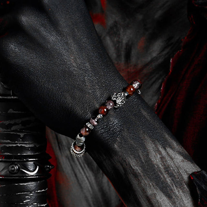 Bracelet Olivenorma en quartz fantôme rouge et obsidienne argentée - image 3