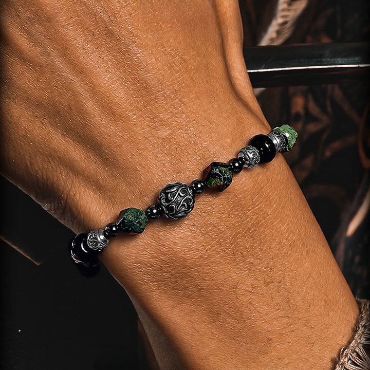 Bracelet Olivenorma en perles de malachite et d'onyx noir - image 3
