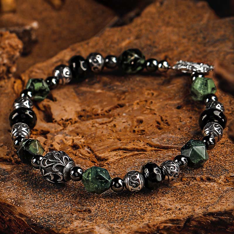 Bracelet Olivenorma en perles de malachite et d'onyx noir - image 1