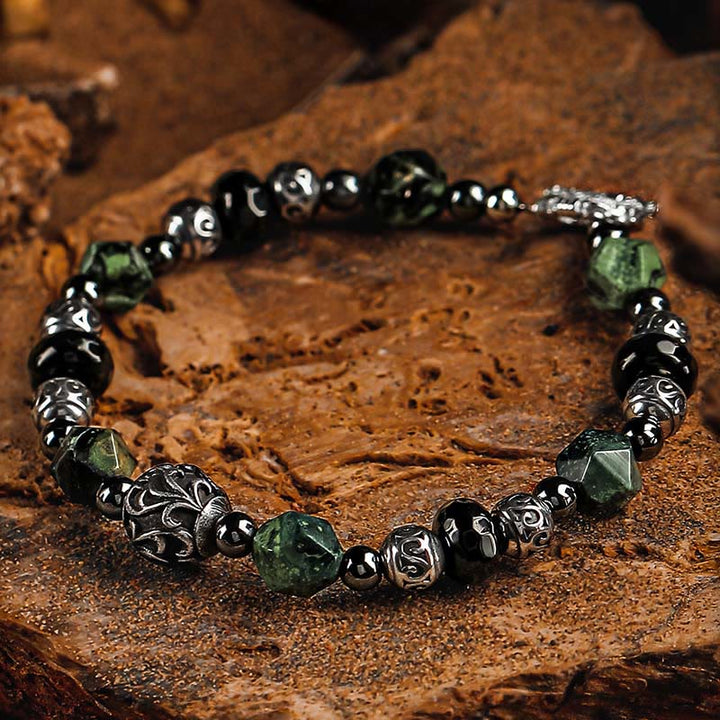 Bracelet Olivenorma en perles de malachite et d'onyx noir - image 1