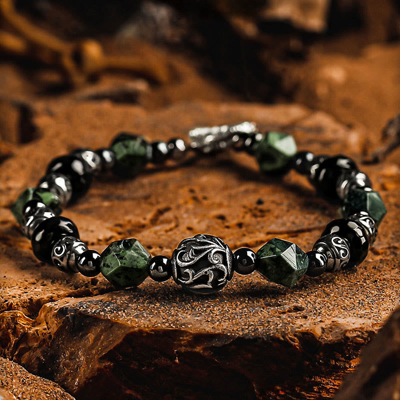 Bracelet Olivenorma en perles de malachite et d'onyx noir - 18 cm - image 0