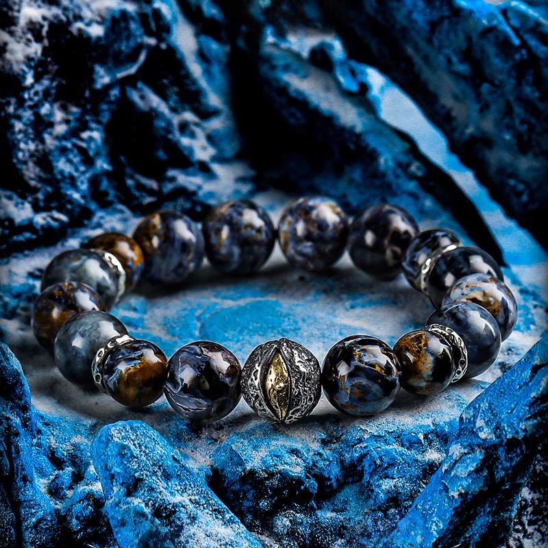 Bracelet Olivenorma en perles de pietersite et d'aigue-marine - 17 cm - image 0