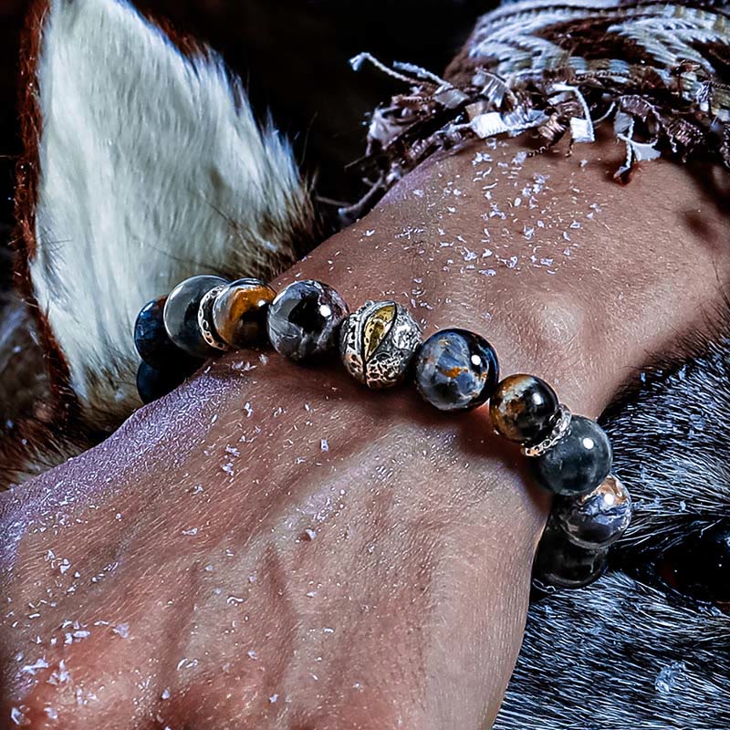 Bracelet Olivenorma en perles de pietersite et d'aigue-marine - image 3