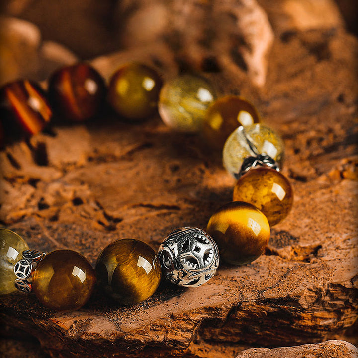 Bracelet Olivenorma de luxe en perles de quartz rutile doré et œil de tigre - image 2