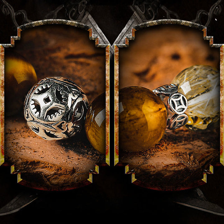 Bracelet Olivenorma de luxe en perles de quartz rutile doré et œil de tigre - image 3