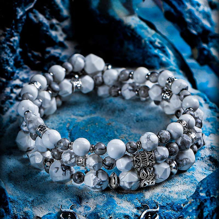 Bracelet multi-tours en perles d'howlite et d'agate carte Olivenorma - image 1