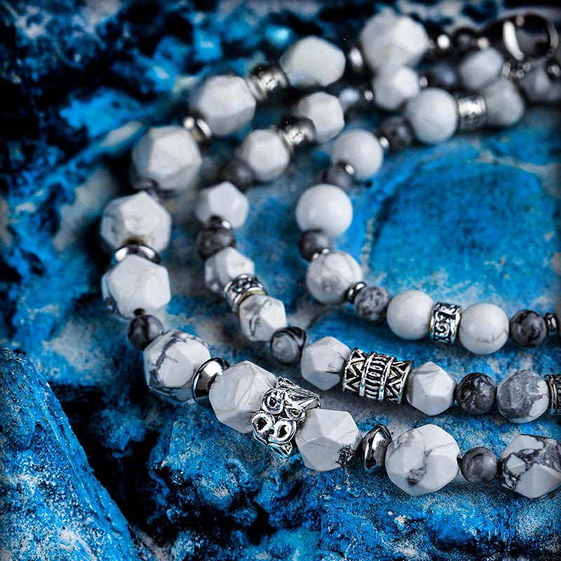 Bracelet multi-tours en perles d'howlite et d'agate carte Olivenorma - image 2