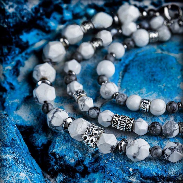 Bracelet multi-tours en perles d'howlite et d'agate carte Olivenorma - image 2